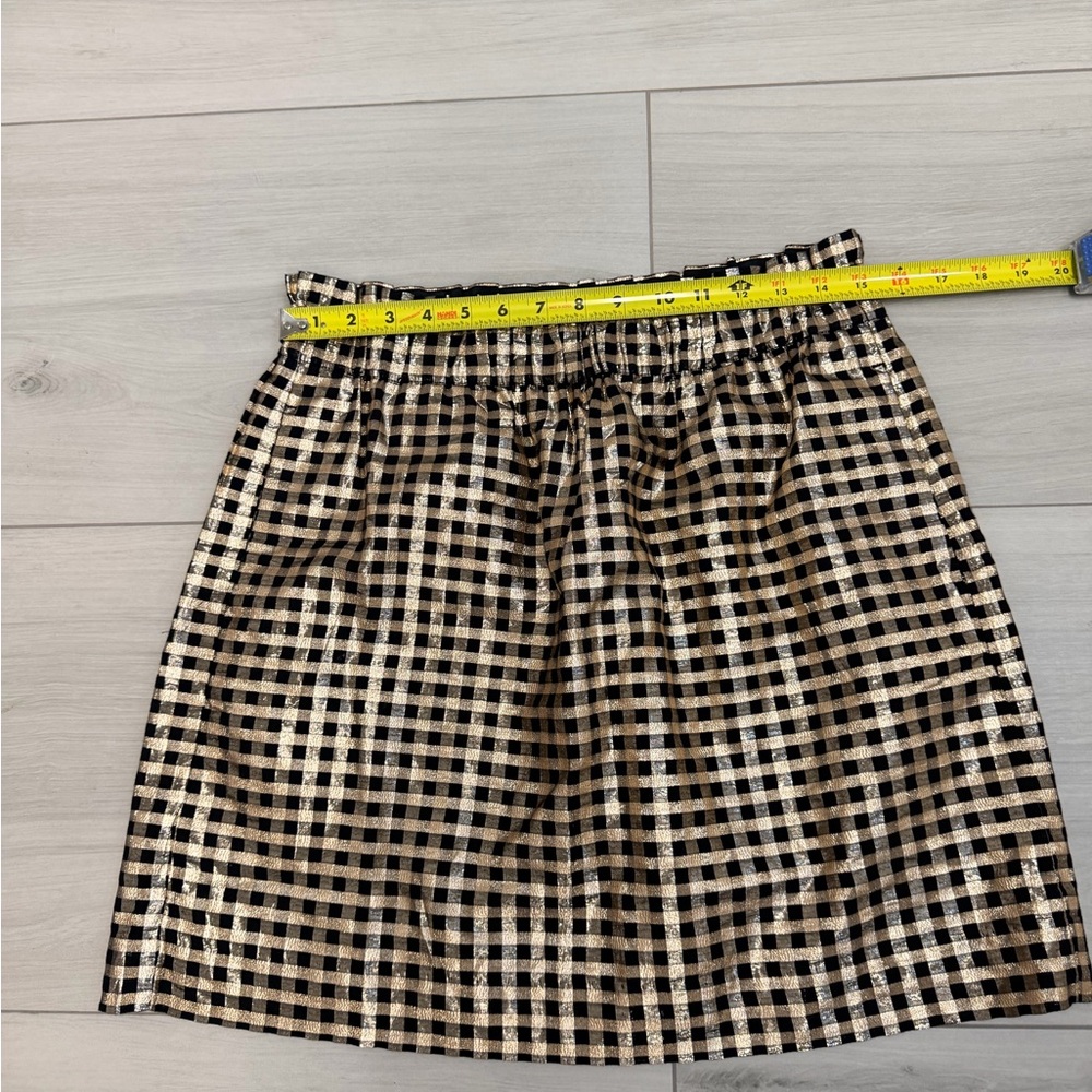 J. Crew Gold Metallic Gingham Pull On Mini Skirt Sz M Glam Preppy Holiday - Picture 7 of 7